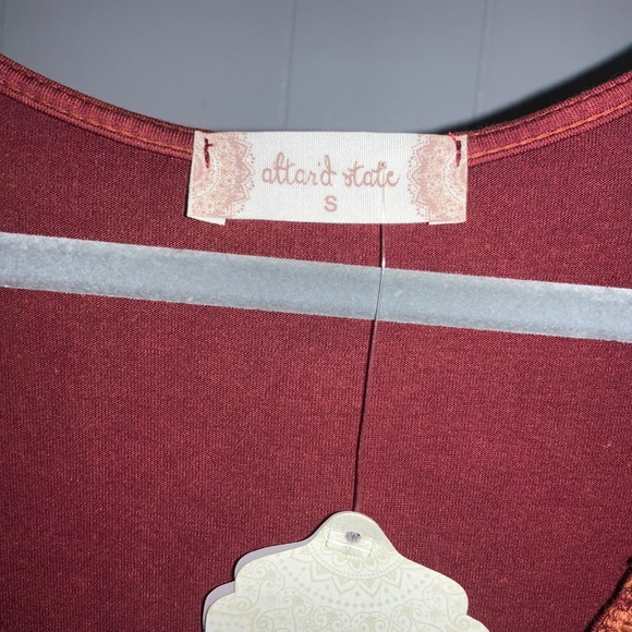 Altar’d State brick red boho V neck top Sz S crochet lace long sleeve peplum - Picture 3 of 5